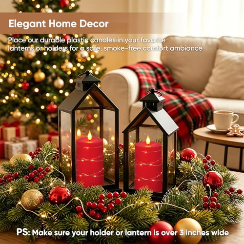 Raycare Red Battery Operated Flameless LED Pillar Candle with Remote Timer - color: 2pc-red
