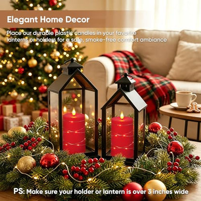Raycare Red Battery Operated Flameless LED Pillar Candle with Remote Timer - color: 2pc-red