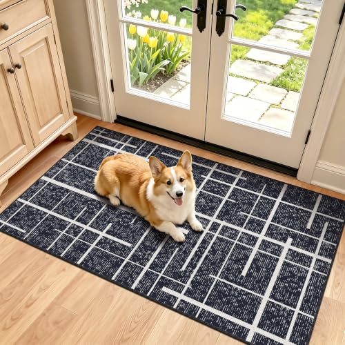 Modern Distressed Stripe 2x4 Entryway Runner Rug Non Slip,Midnight Black - color: Striped-black/White, size: 2' x 4' (Runner)
