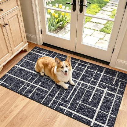 Modern Distressed Stripe 2x4 Entryway Runner Rug Non Slip,Midnight Black - color: Striped-black/White, size: 2' x 4' (Runner)