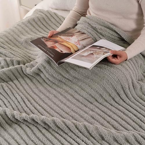 Battilo Grey Throw Blanket for Couch, Fluffy Soft Chenille Blanket, 50"x60" - color: Grey, size: 50"x60"