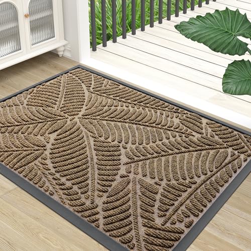 Colorxy Waterproof Front Doormat, Sturdy Natural Rubber Door Mat, 29.5x17 | Brown, Non Slip Low Profile Indoor Outdoor Door Mat, Stain and Fade Resistant, Easy Clean for Patio Entrance - color: Brown, size: 29.5" X 17"