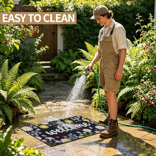Welcome Mat 17x29 Non Slip Rubber Back Door Mat Outside Entrance - color: Colorful Flowers