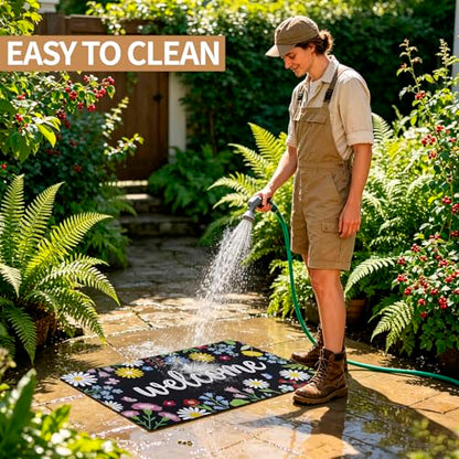Welcome Mat 17x29 Non Slip Rubber Back Door Mat Outside Entrance - color: Colorful Flowers