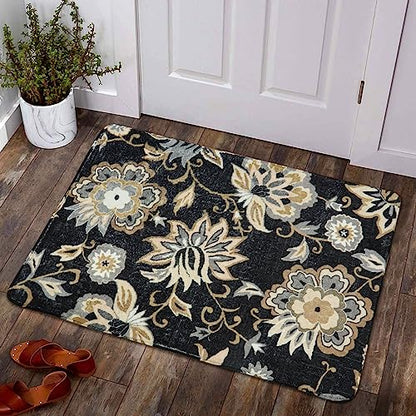 Lahome Floral Washable Area Rugs - 2x3 Non-Slip Small Entryway Rug - color: 1-black, size: 2' X 3' (Rectangular)