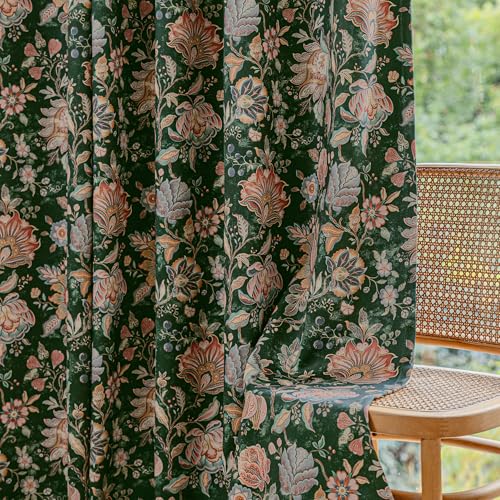 FMFUNCTEX Emerald Green Boho Blackout Floral Curtains, 72 Inches, 2 Panels - color: Emerald Green, size: 52"W x 72"L (Pack of 2)