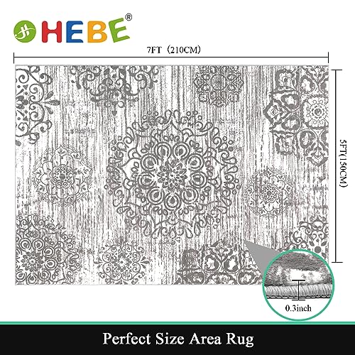 HEBE Area Rug for Living Room 5'x7', Washable Non Slip Boho Bedroom Rug - color: Grey, size: 5' x 7' (Rectangular)