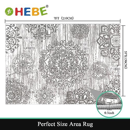 HEBE Area Rug for Living Room 5'x7', Washable Non Slip Boho Bedroom Rug - color: Grey, size: 5' x 7' (Rectangular)