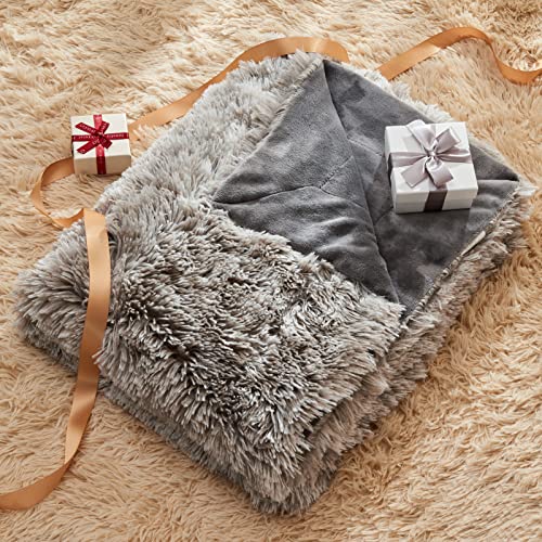 GONAAP Fuzzy Faux Fur Queen Blanket for Couch, Frosty Grey, 90"x90" - color: Frosty Grey, size: Queen(90"x90")