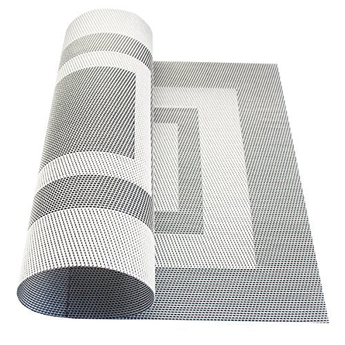 PIGCHCY Placemats - Heat Resistant, Washable Woven Table Mats - Durable Vinyl - Set of 4 (Silver Black) - color: Box: Silver Black, size: 4 Placemats