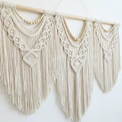oiikain Large Macrame Wall Hanging, Boho Tapestry Wall Decor, 43 x 32 Inch - color: Beige Wood Beads
