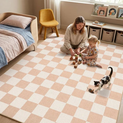GarveeHome Checkered Blush Beige 3x5 Washable Rug Low-Pile Bedroom Nursery - color: Blush Beige, size: 3' x 5' (Rectangular)