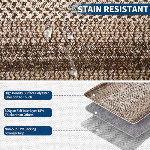 RUGSREAL Washable Bedroom Rug 4x6 Living Room Braided Print Floor Cover - color: Brown, size: 4' x 6' (Rectangular)