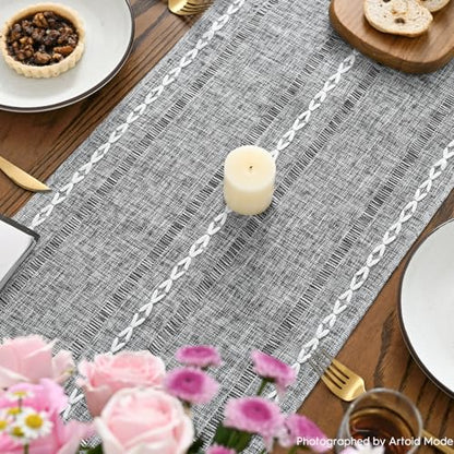Artoid Mode Dark Grey Rustic Cotton Linen Table Runner 13x60 Inch - color: Dark Grey, size: 13" x 60"
