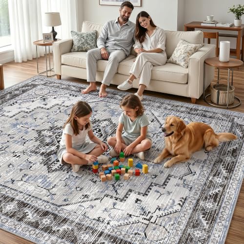 Area Rugs 8x10 Washable Non-Slip Large Boho Rug for Living Room, Blue Grey - color: Blue Grey, size: 8' x 10' (Rectangular)