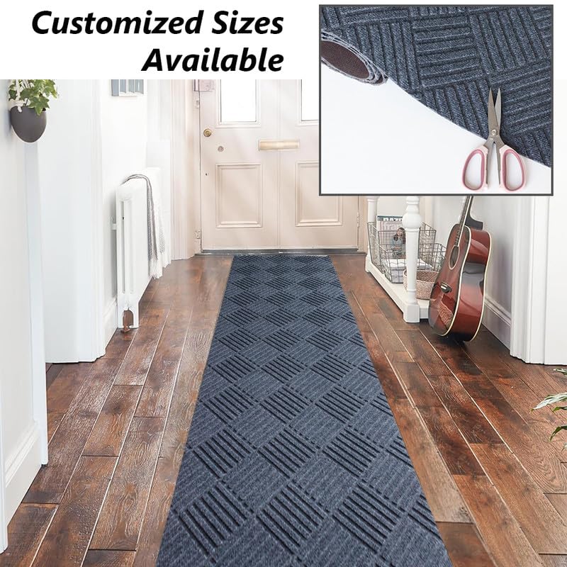 Runner Rug Non Slip, 1FT x 6FT Washable Area Rug Indoor Outdoor Rubber Back Carpet Mat for Hallway Kitchen Entryway Laundry Room Foyer Balcony Living Room, Grey