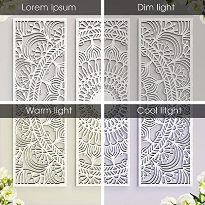 Blulu 3pcs Mandala Wall Art Carved Wood Wall Art Floral Aesthetic Wooden Plaque Set Wood Carving Decor Farmhouse Modern Cutout Plaque for Home Bathroom Decoration(15.8 x 5.1 Inch,White)