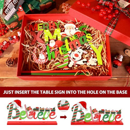 Hommtina 6 Pcs Table Decorations, Merry Tabletop Wooden Sign Indoor Decorations for Dinner Party Coffee Table - style: Christmas decoration