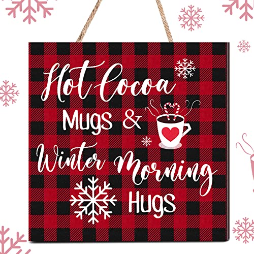 Blulu Christmas Wooden Sign Hot Cocoa Baking Quote Hanging Plaque,Plaid - color: Buffalo Plaid