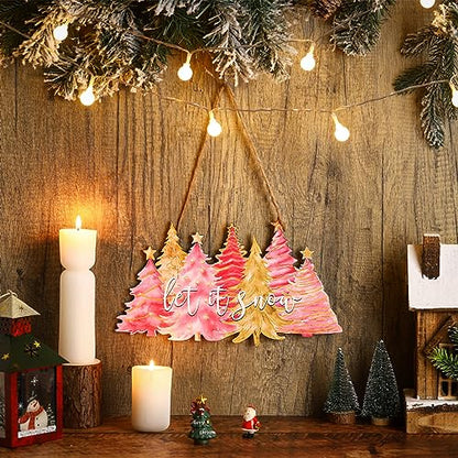 Soaoo Christmas Door Sign Pink Welcome Wooden Hanging Sign - style: Cute Style