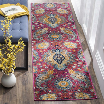 SAFAVIEH Madison Collection Runner Rug - 2'3" x 14', Fuchsia & Gold, Boho Chic Glam Paisley Design, Non-Shedding & Easy Care, Ideal for High Traffic Areas in Living Room, Bedroom (MAD600A) - color: Fuchsia/Gold, size: 2'3" x 14' (Runner)