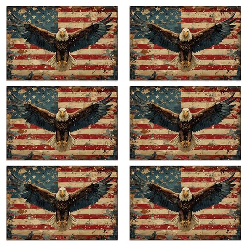 Retro American Flag Eagle Table Placemats Set of 6, Linen Placemats 12x18 Inch, Washable Non Slip Heat Resistant Mats for Dining Table Kitchen Indoor Use - color: Retro American Flag Eagle