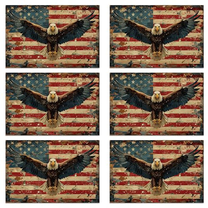 Retro American Flag Eagle Table Placemats Set of 6, Linen Placemats 12x18 Inch, Washable Non Slip Heat Resistant Mats for Dining Table Kitchen Indoor Use - color: Retro American Flag Eagle