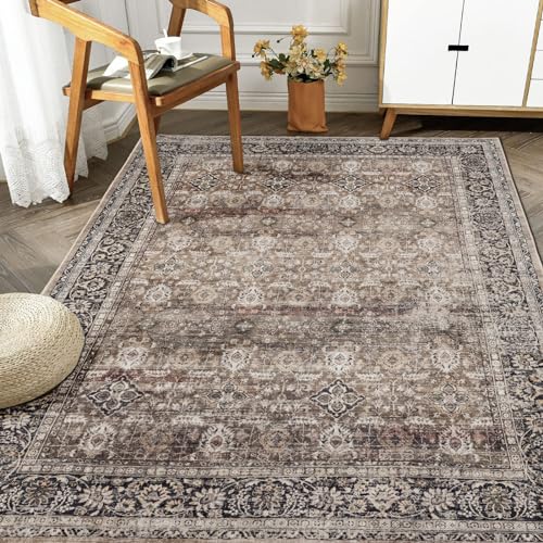 6x9 Area Rugs Washable Non-Slip Mat for Living Room(Brown,6'×9') - color: Brown, size: 6' x 9' (Rectangular)