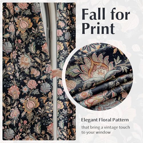 FMFUNCTEX Black Boho Blackout Floral Curtains, 52X72 Inches, 2 Panels - color: Black, size: 52"W x 72"L (Pack of 2)
