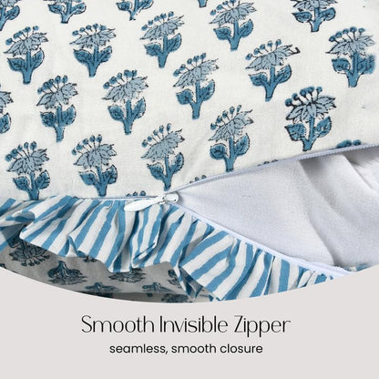CPC Apatite Blue Block Print Ruffle Sham Pillow Cover 12x20 Inch, Pack of 1 - color: Apatite Blue, size: 20" x 12" (Pack of 1)