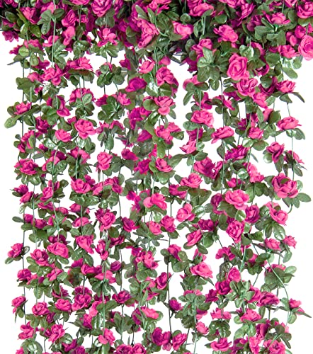 6Pcs x 8.2FT Artificial Flower Garland Rose Vine Decor, Magenta Flower - color: Spring Magenta 6pcs, 1.5" Rose Flowers, size: 8.2FT Vines