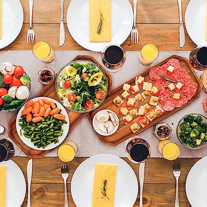 Dandat 12 Pack Wooden Serving Platter Acacia Wood Platters 14 x 5.5 Inch Rustic Serving Tray Rectangular Charcuterie Board Cheese Plate for Home Decor Dessert Vegetables Fruit Cookie - size: 14 x 5.5 Inch