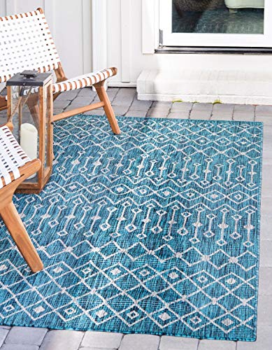 Unique Loom Outdoor Trellis Collection Area Rug - Tribal Trellis (2' x 3' 1" Rectangle Teal/Ivory) - color: Teal/Ivory, size: 2' x 3'1" (Rectangular)