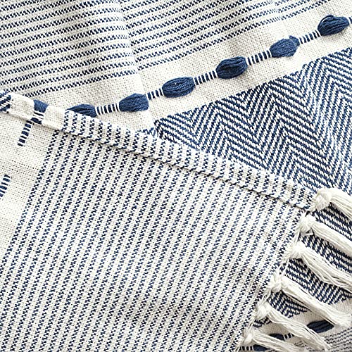 Lush Decor Herringbone Stripe Woven Tassel Yarn Dyed Cotton Tassel Throw Blanket 50" W x 60" L Navy & White - Striped Throw Blankets - Blue Couch Blanket - color: Herringbone Stripe Navy