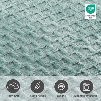 Velvet Plush Jacquard Tile Throw Blanket for Couch - Buttery Soft, Cozy Throw, for Women (Aqua, 50" x 60") - color: Aqua