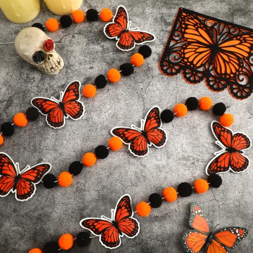 Jansun Day of the Dead Garland 3D Felt Monarch Butterfly Banner Decor - color: Black Qrange