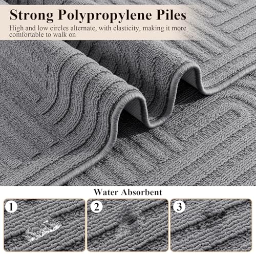 U'Artlines Kitchen Rugs and Mats Set of 3, Grey 20x32+20x48+20x59 - color: Grey