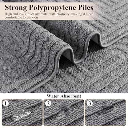 U'Artlines Kitchen Rugs and Mats Set of 3, Grey 20x32+20x48+20x59 - color: Grey