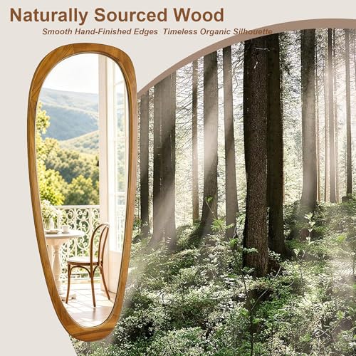 48" x 22" Asymmetrical Mirror, Solid Wood Frame, Irregular Design - color: Brown, size: 48"L x 22"W