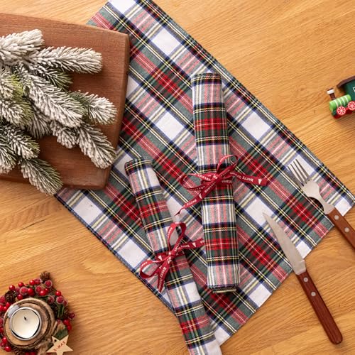 AQOTHES Christmas Plaid Placemats Set of 4 Red White 12x18 Inch Table Decor - color: Red White Plaid