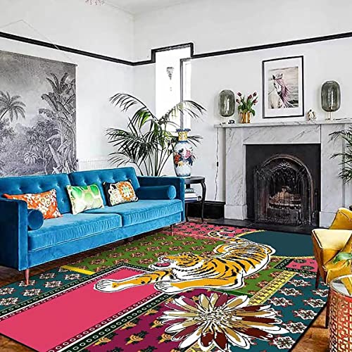 Vintage Boho Tiger Rug for Bedroom 2x3 ft Door Mat Small Area Rug Washable Funky Colorful Carpet for Living Room Bathroom Non-Slip Modern Abstract - color: A, size: 2' x 3' (Rectangular)