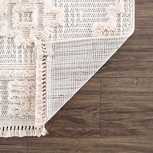Hauteloom Thackeray Farmhouse Living Room Bedroom Modern Moroccan Medallion Area Rug - Soft Shaggy High Low Carpet - High Pile - Bohemian, Boho - White, Beige, Cream - 5'3" x 7' - color: Cream / Rosales, size: 5'3" x 6'11" (Rectangular)