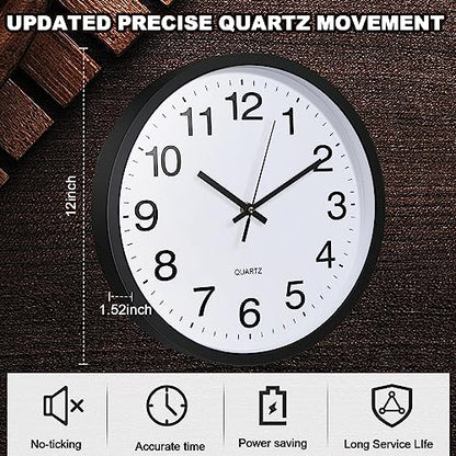 Inbagi 12 Pcs Silent Wall Clocks 12 Inch Large Quartz Analog Clock Black - size: 12 Inch