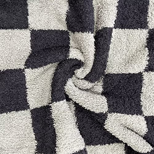 Ultra Soft Checkered Blanket Black Cozy Buffalo Check Throw Fluffy Knitted Reversible Throw Blanket Lightweight Fleece Checkerboard Grid Blanket for Sofa Couch Bed Travel, Graphite/Carbon, 51''x63'' - color: Graphite/Carbon