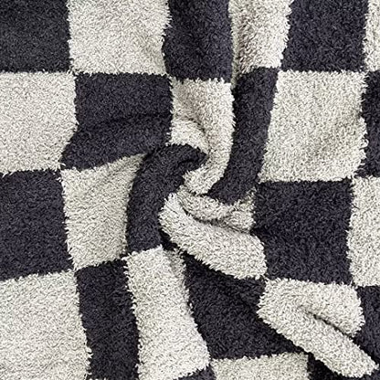 Ultra Soft Checkered Blanket Black Cozy Buffalo Check Throw Fluffy Knitted Reversible Throw Blanket Lightweight Fleece Checkerboard Grid Blanket for Sofa Couch Bed Travel, Graphite/Carbon, 51''x63'' - color: Graphite/Carbon