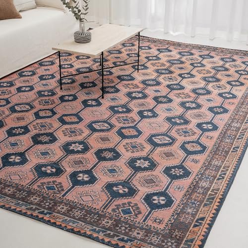 Indiclay 8’3" x 11’6" Faded Clay & Pink Area Rug, Persian-inspired design - size: 8'3" x 11'6" (Rectangular)