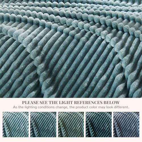 330GSM Ribbed Fleece Twin Blanket for Bed, Dusty Blue, 60"x80" - color: Dusty Blue, size: Twin(60"x80")