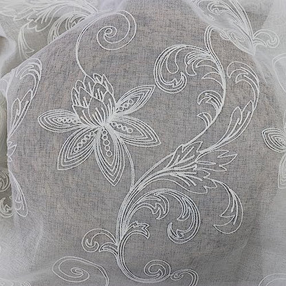 SLOW SOUL Set of 2 Panels White Lotus Floral Sheer Curtains Modern Semi Sheer Embroidered Curtains & Drapes for Bedroom Living Room Rod Pocket 54W X 96L inch