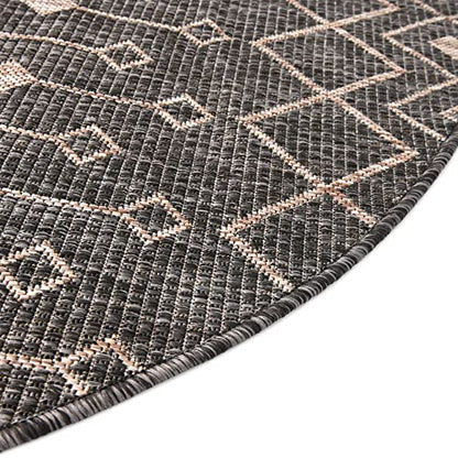 Unique Loom Outdoor Trellis Collection Area Rug - Tribal Trellis (3' 3" Round, Charcoal Gray/ Natural) - color: Charcoal Gray/Natural, size: 3'3" (Round)