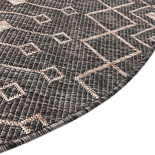 Unique Loom Outdoor Trellis Collection Area Rug - Tribal Trellis (3' 3" Round, Charcoal Gray/ Natural) - color: Charcoal Gray/Natural, size: 3'3" (Round)